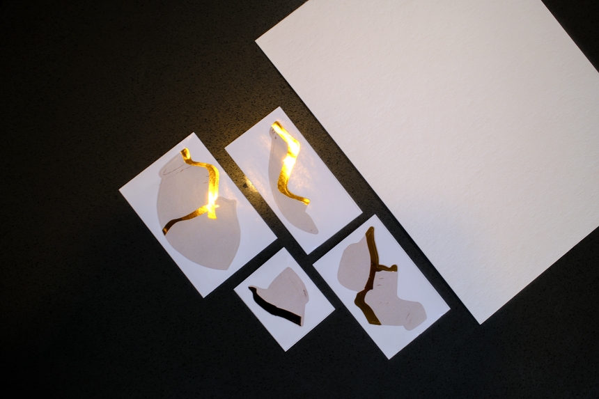 Kintsugi Moon Jar Art Set • Gold Foil Stickers • A5 Cotton Paper Gift