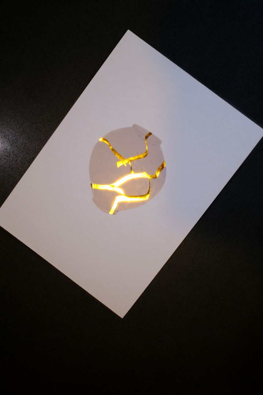 Kintsugi Moon Jar Art Set • Gold Foil Stickers • A5 Cotton Paper Gift