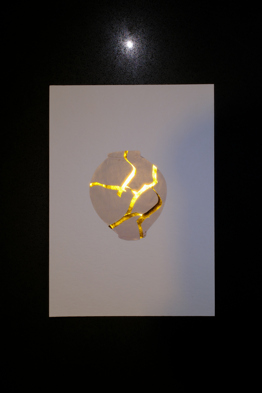 Kintsugi Moon Jar Art Set • Gold Foil Stickers • A5 Cotton Paper Gift