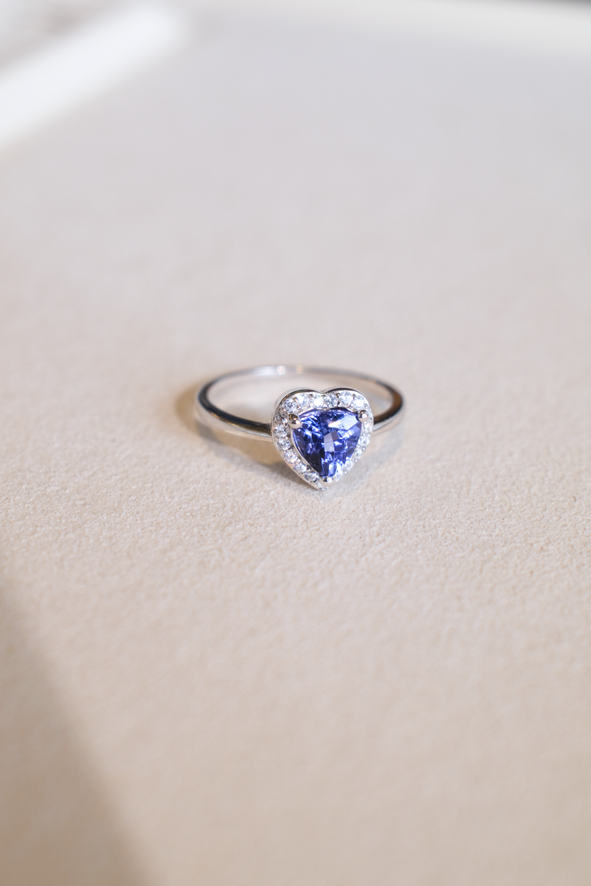Tanzanite Heart Ring • Directly Sourced Natural Tanzanite • Rhodium-Plated 925 Silver