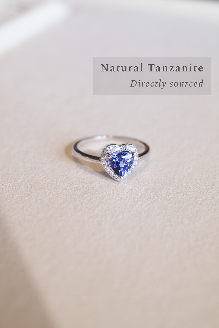 Tanzanite Heart Ring • Directly Sourced Natural Tanzanite • Rhodium-Plated 925 Silver
