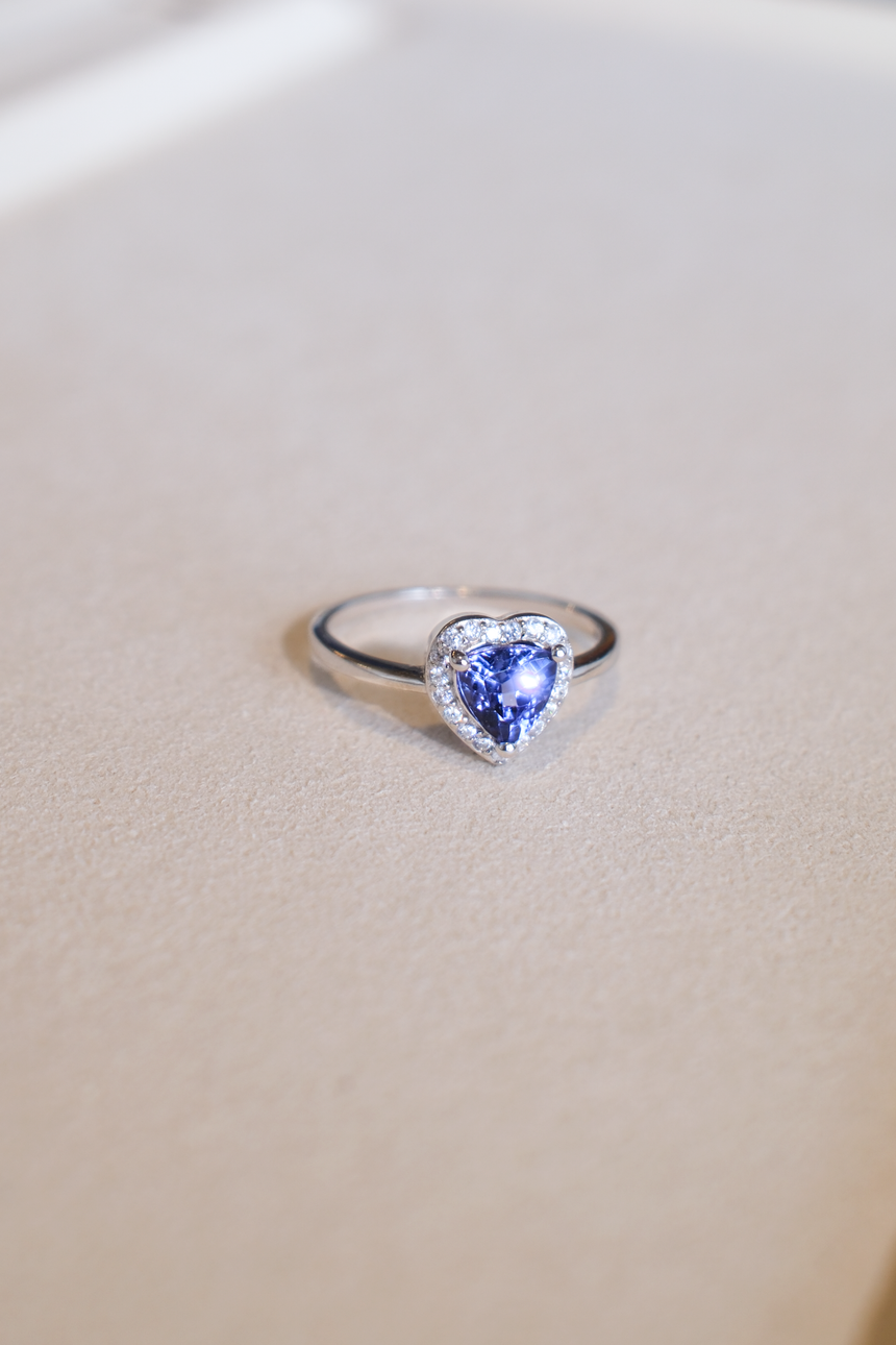 Tanzanite Heart Ring • Directly Sourced Natural Tanzanite • Rhodium-Plated 925 Silver