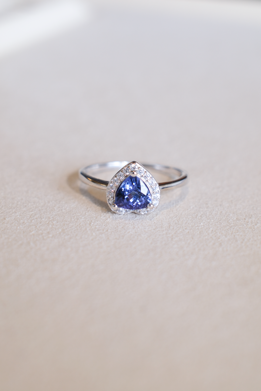 Tanzanite Heart Ring • Directly Sourced Natural Tanzanite • Rhodium-Plated 925 Silver
