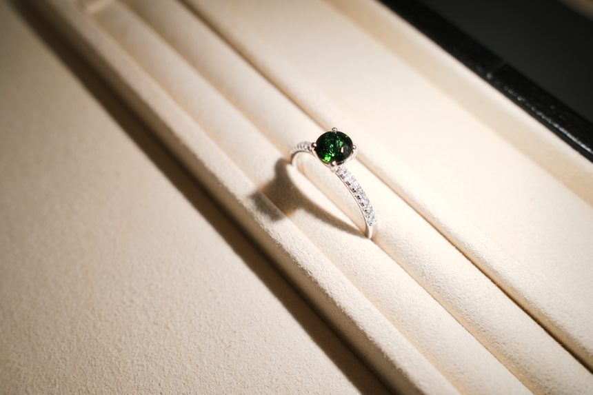Chrome Green Tourmaline Ring • Natural Brazilian Tourmaline • Rhodium-Plated 925 Sterling Silver • October Birthstone