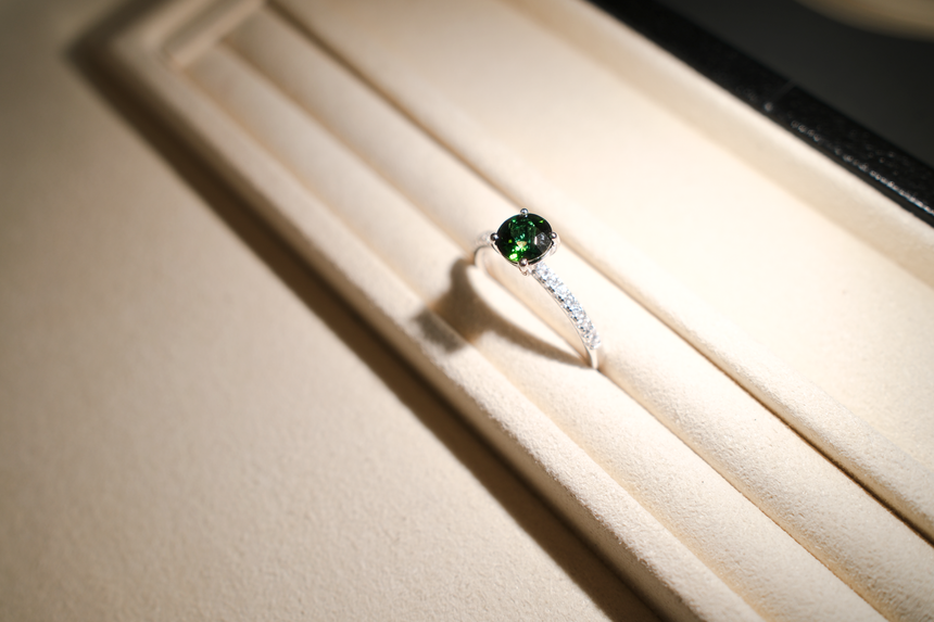 Chrome Green Tourmaline Ring • Natural Brazilian Tourmaline • Rhodium-Plated 925 Sterling Silver • October Birthstone