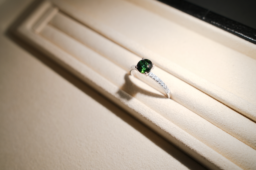 Chrome Green Tourmaline Ring • Natural Brazilian Tourmaline • Rhodium-Plated 925 Sterling Silver • October Birthstone