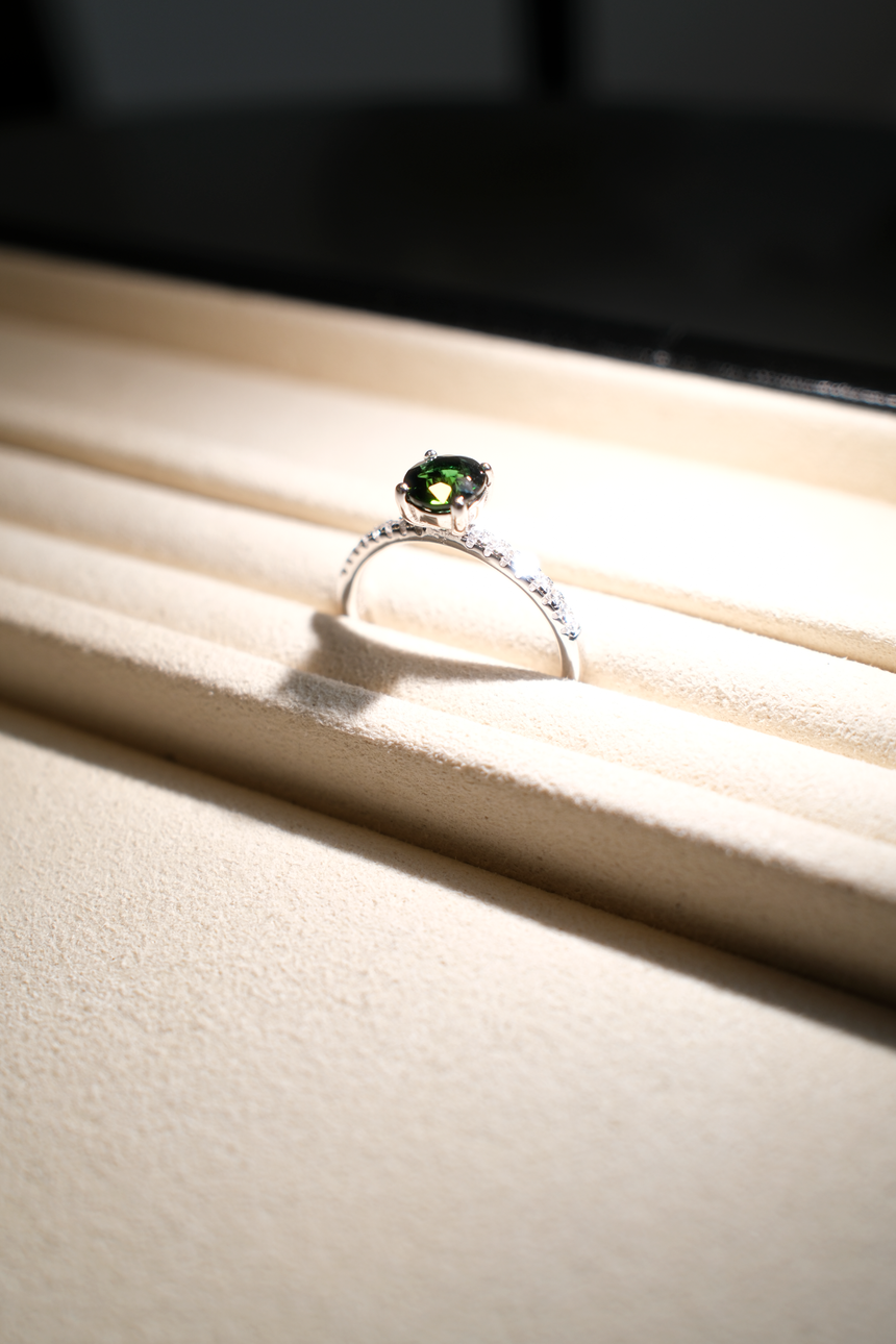 Chrome Green Tourmaline Ring • Natural Brazilian Tourmaline • Rhodium-Plated 925 Sterling Silver • October Birthstone