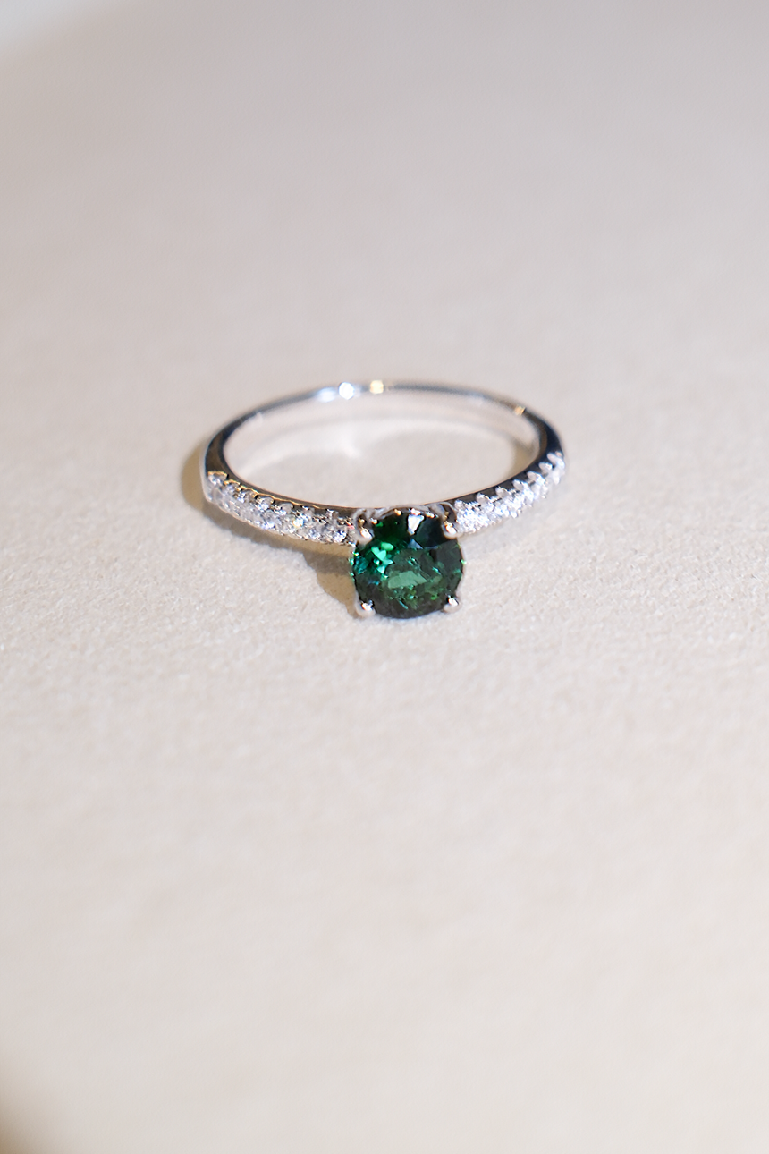 Chrome Green Tourmaline Ring • Natural Brazilian Tourmaline • Rhodium-Plated 925 Sterling Silver • October Birthstone
