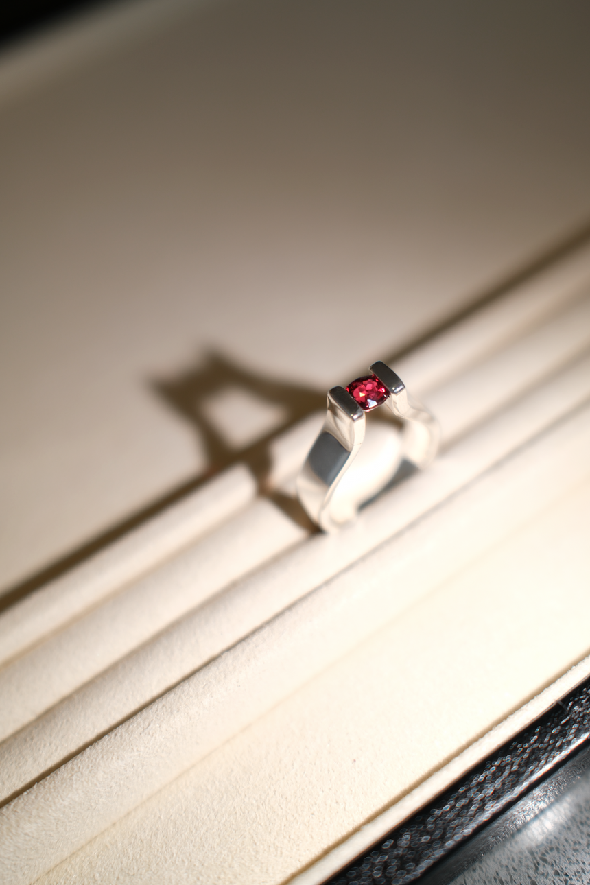 Red Spinel Tension-Style Ring • Natural Sri Lankan Spinel • Directly Sourced • Handmade • Solid Sterling Silver