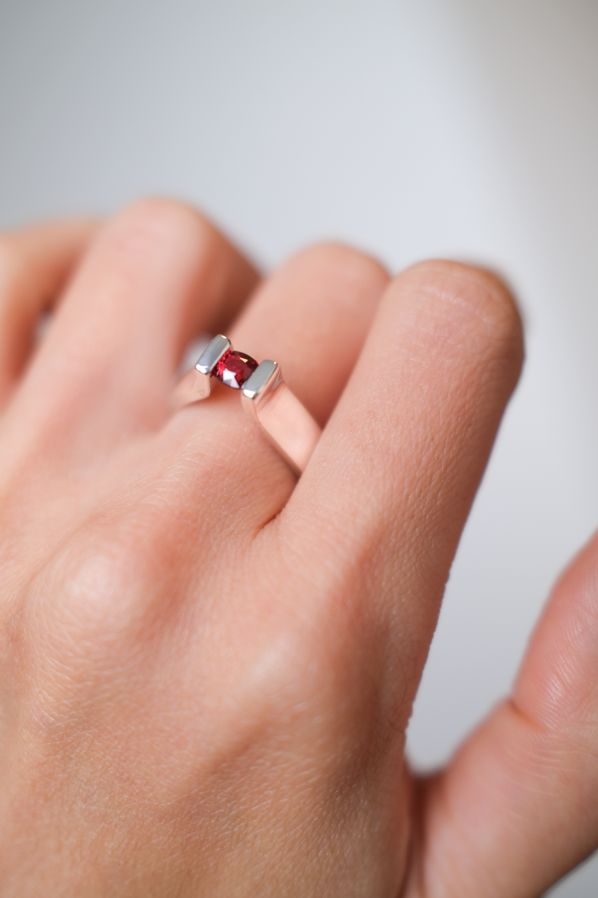 Red Spinel Tension-Style Ring • Natural Sri Lankan Spinel • Directly Sourced • Handmade • Solid Sterling Silver