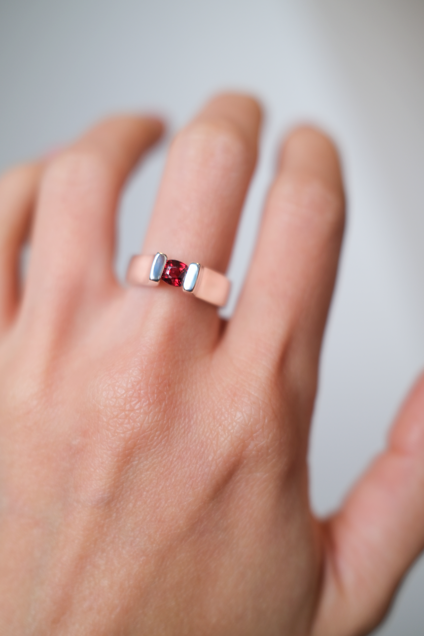 Red Spinel Tension-Style Ring • Natural Sri Lankan Spinel • Directly Sourced • Handmade • Solid Sterling Silver