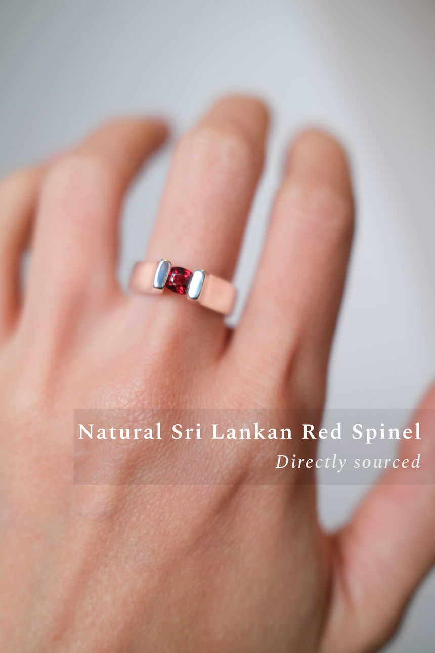 Red Spinel Tension-Style Ring • Natural Sri Lankan Spinel • Directly Sourced • Handmade • Solid Sterling Silver