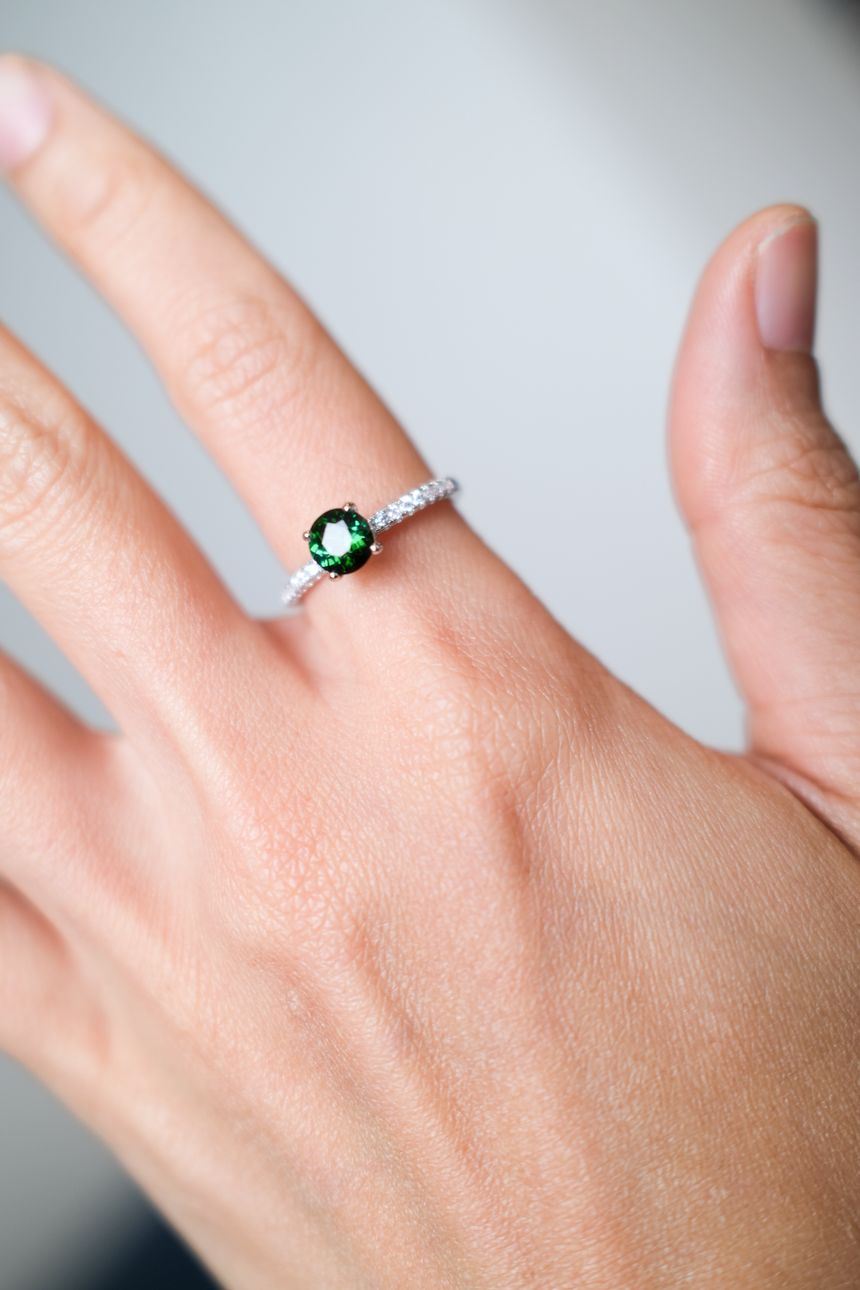 Chrome Green Tourmaline Ring • Natural Brazilian Tourmaline • Rhodium-Plated 925 Sterling Silver • October Birthstone