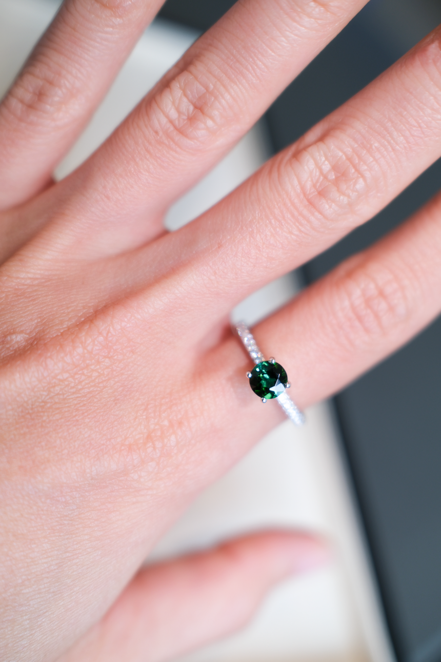 Chrome Green Tourmaline Ring • Natural Brazilian Tourmaline • Rhodium-Plated 925 Sterling Silver • October Birthstone
