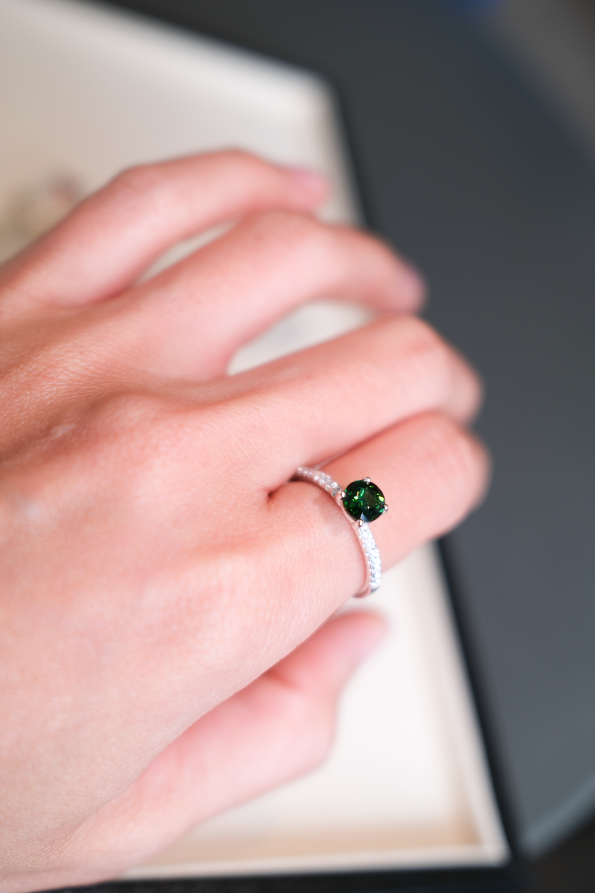 Chrome Green Tourmaline Ring • Natural Brazilian Tourmaline • Rhodium-Plated 925 Sterling Silver • October Birthstone