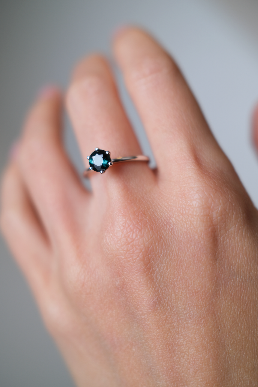 Forest Green Tourmaline Ring • Natural Brazilian Tourmaline • Rhodium-Plated 925 Sterling Silver • October Birthstone