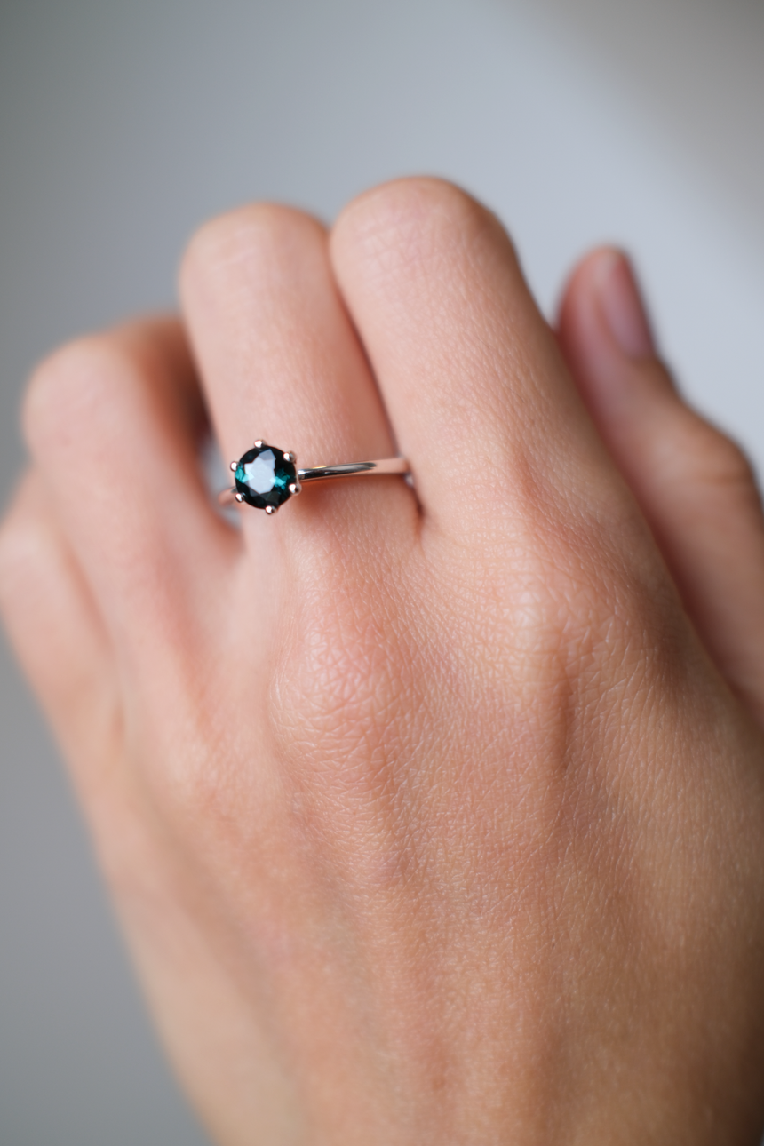 Forest Green Tourmaline Ring • Natural Brazilian Tourmaline • Rhodium-Plated 925 Sterling Silver • October Birthstone