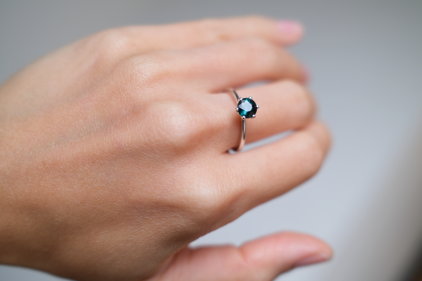 Forest Green Tourmaline Ring • Natural Brazilian Tourmaline • Rhodium-Plated 925 Sterling Silver • October Birthstone