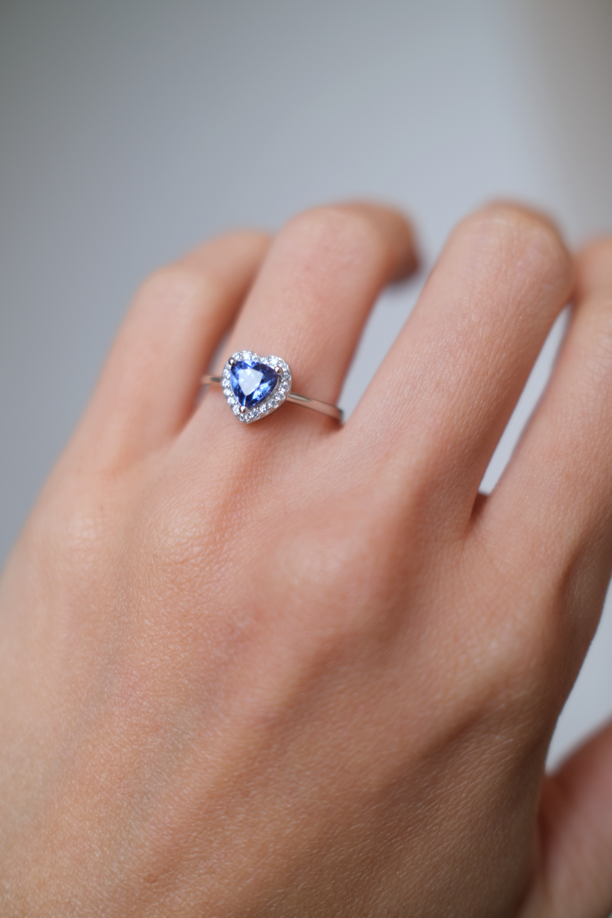Tanzanite Heart Ring • Directly Sourced Natural Tanzanite • Rhodium-Plated 925 Silver