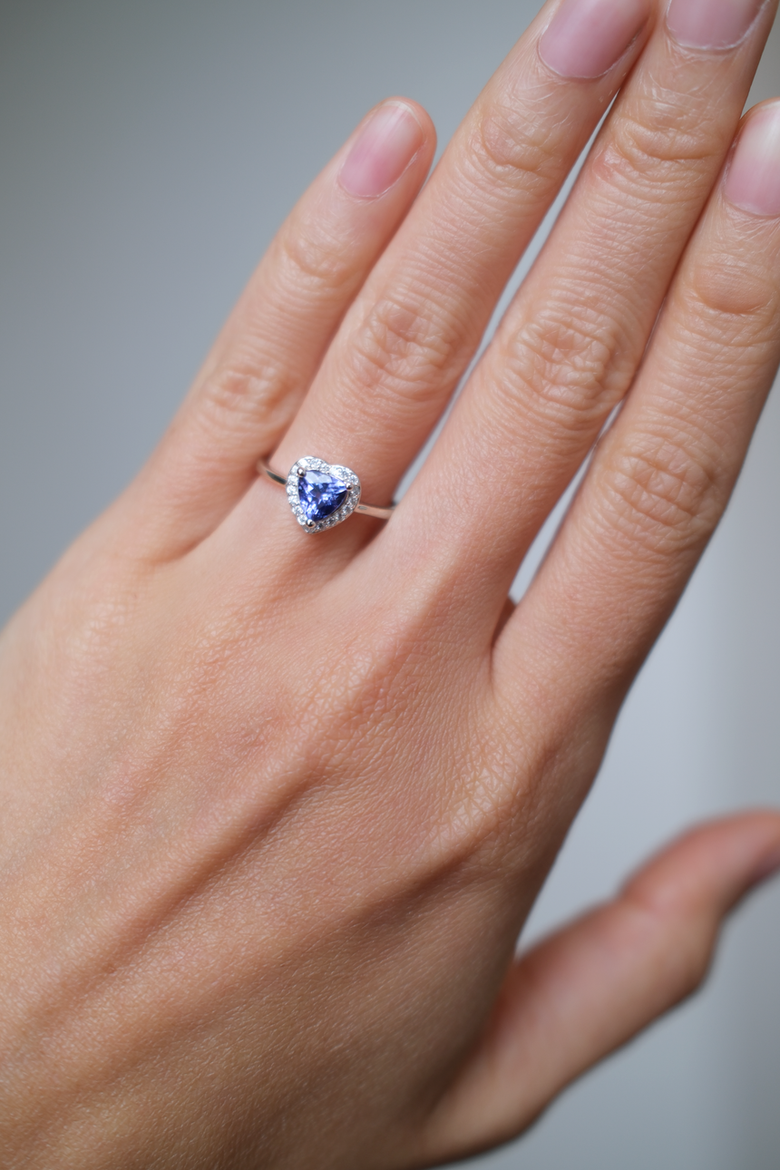 Tanzanite Heart Ring • Directly Sourced Natural Tanzanite • Rhodium-Plated 925 Silver