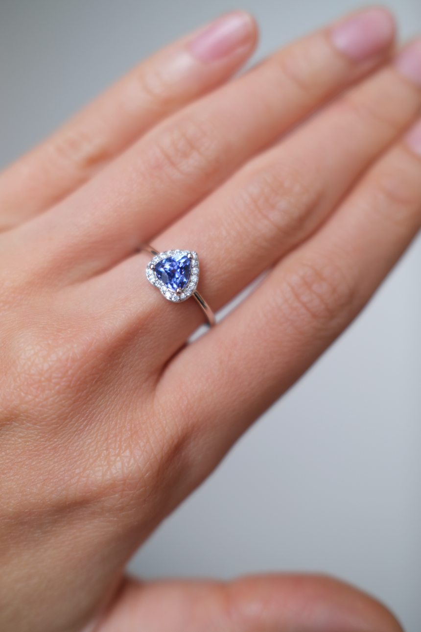 Tanzanite Heart Ring • Directly Sourced Natural Tanzanite • Rhodium-Plated 925 Silver