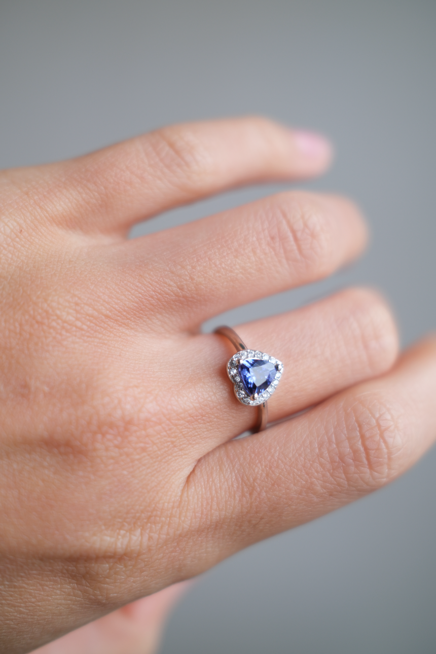 Tanzanite Heart Ring • Directly Sourced Natural Tanzanite • Rhodium-Plated 925 Silver