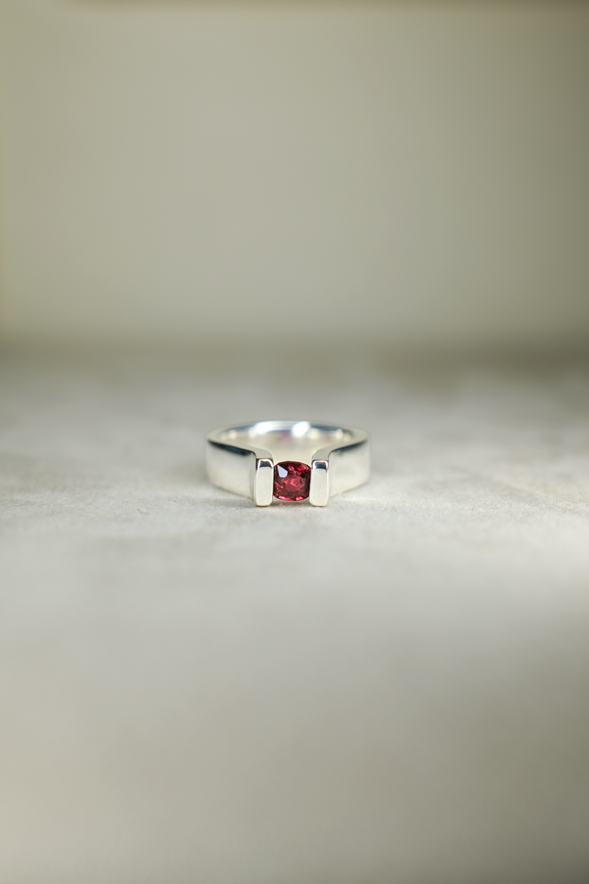 Red Spinel Tension-Style Ring • Natural Sri Lankan Spinel • Directly Sourced • Handmade • Solid Sterling Silver