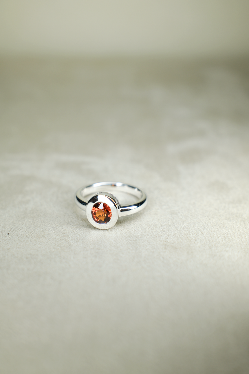 Mandarin Orange Spessartite Garnet Bezel Ring •  Directly Sourced • Natural Nigerian Spessartite • Sterling Silver
