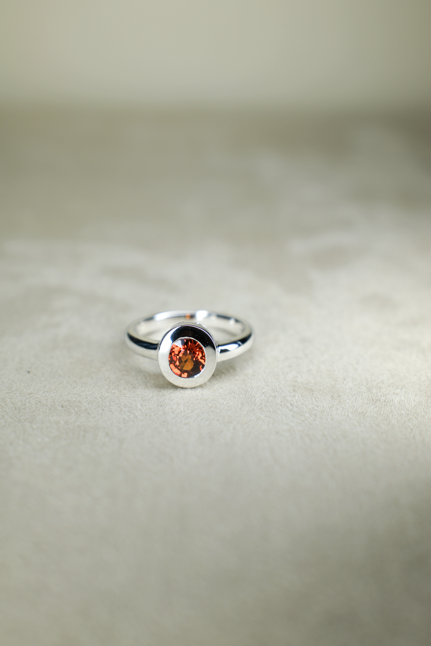Mandarin Orange Spessartite Garnet Bezel Ring •  Directly Sourced • Natural Nigerian Spessartite • Sterling Silver
