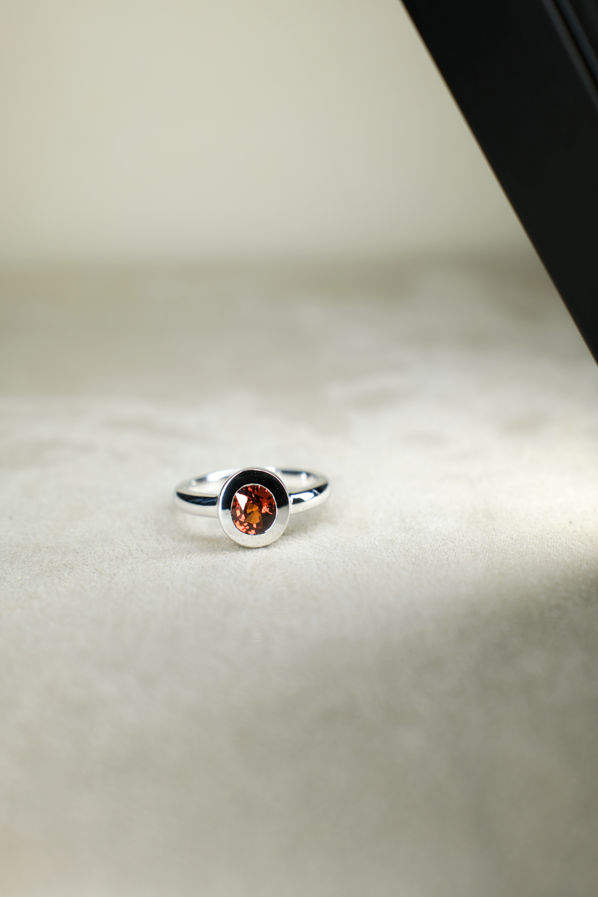 Mandarin Orange Spessartite Garnet Bezel Ring •  Directly Sourced • Natural Nigerian Spessartite • Sterling Silver
