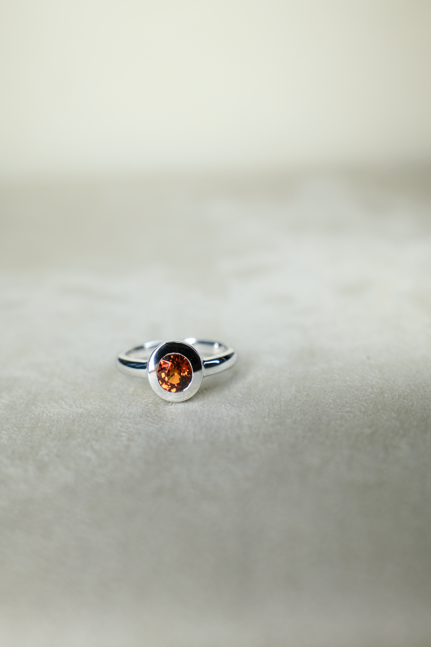 Mandarin Orange Spessartite Garnet Bezel Ring •  Directly Sourced • Natural Nigerian Spessartite • Sterling Silver