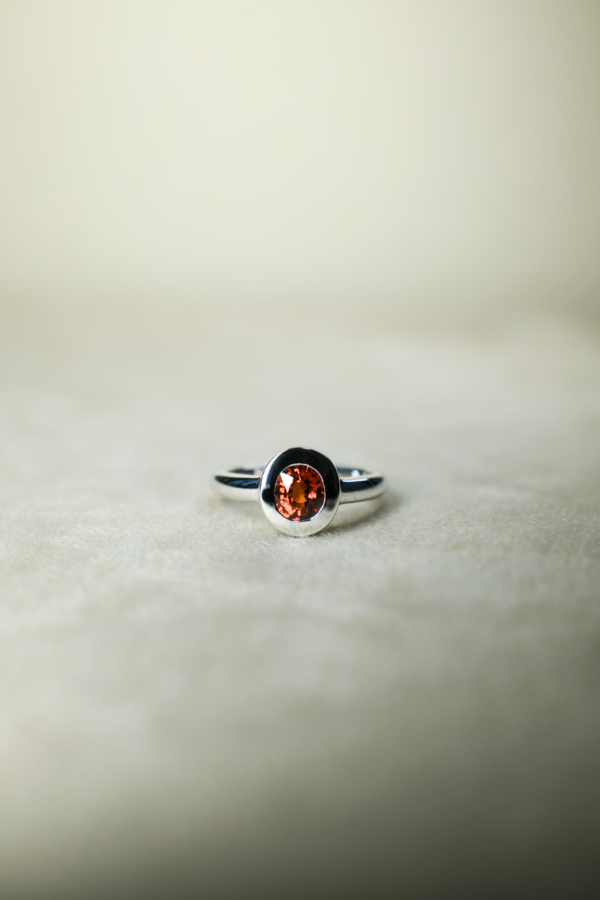 Mandarin Orange Spessartite Garnet Bezel Ring •  Directly Sourced • Natural Nigerian Spessartite • Sterling Silver