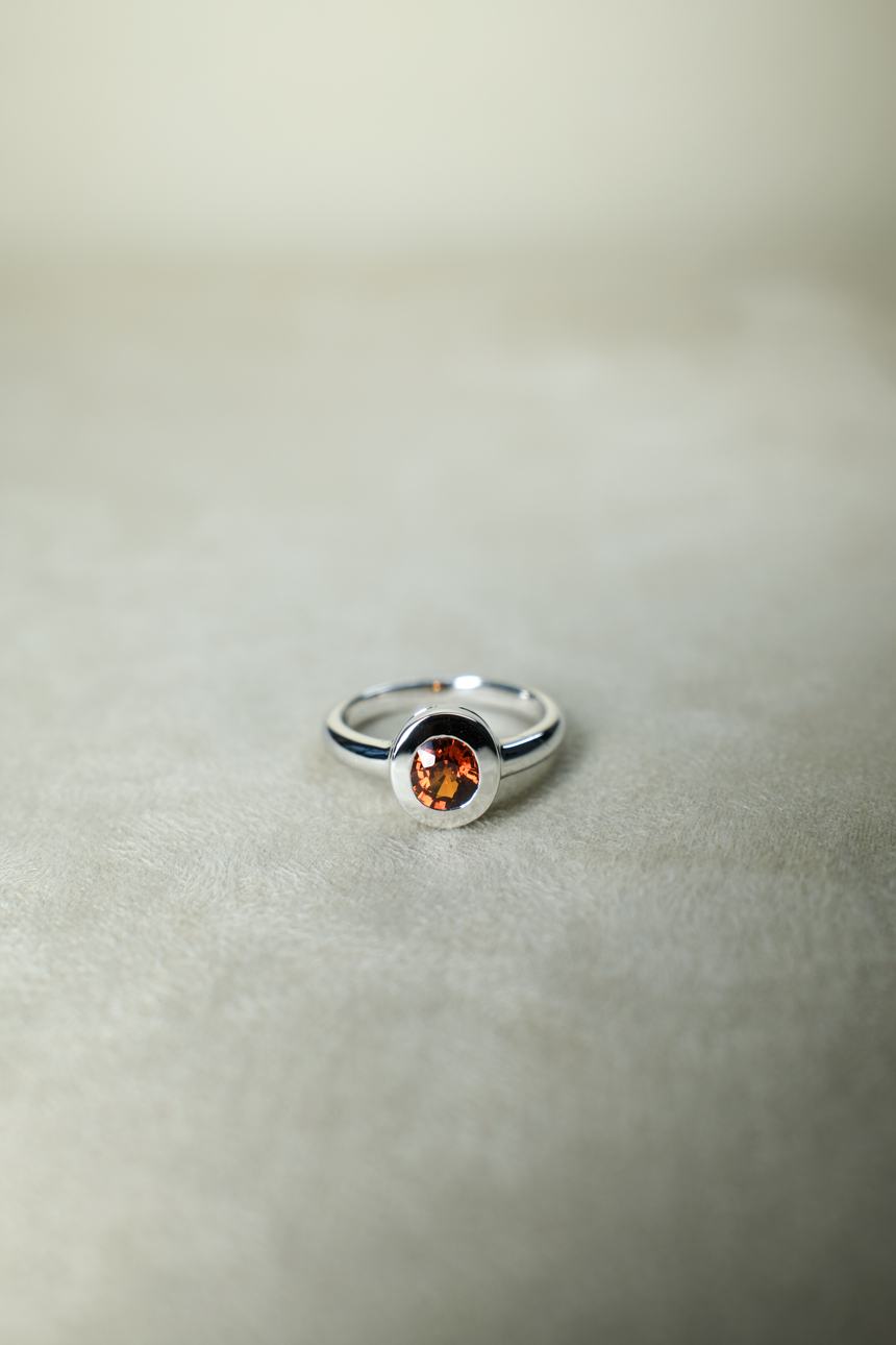 Mandarin Orange Spessartite Garnet Bezel Ring •  Directly Sourced • Natural Nigerian Spessartite • Sterling Silver
