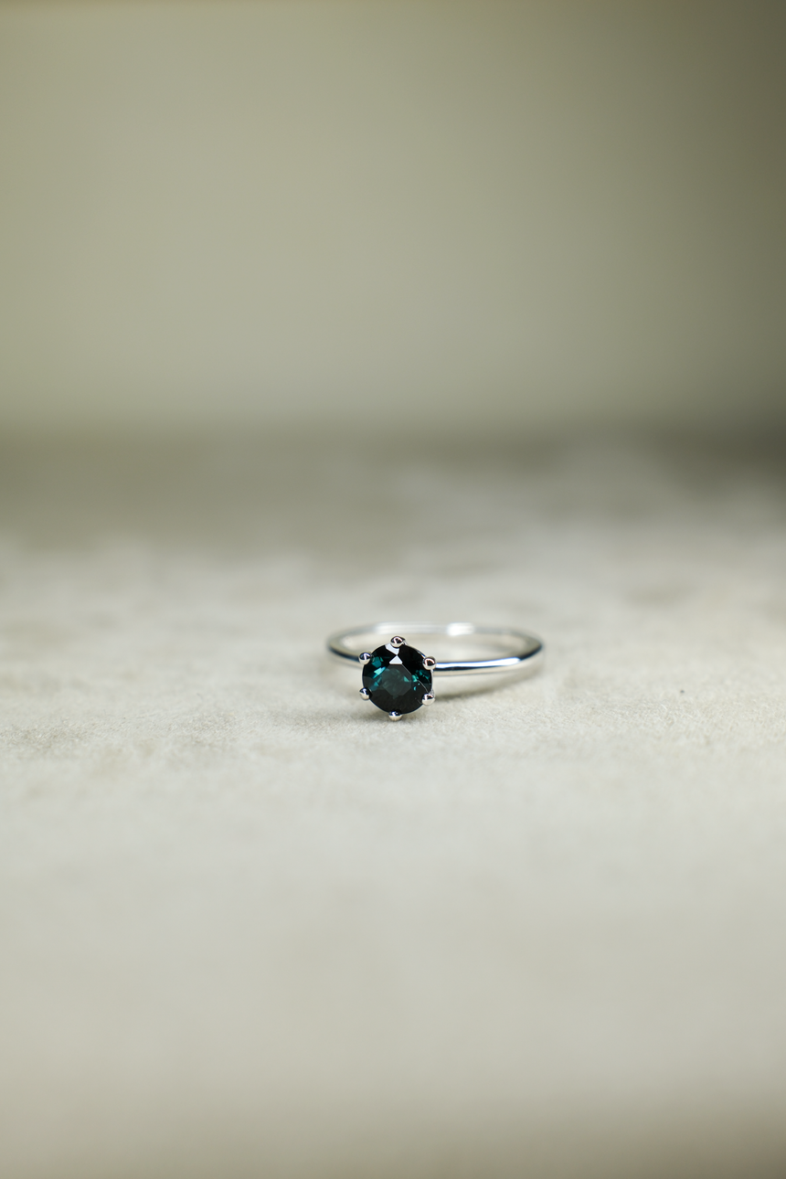 Forest Green Tourmaline Ring • Natural Brazilian Tourmaline • Rhodium-Plated 925 Sterling Silver • October Birthstone
