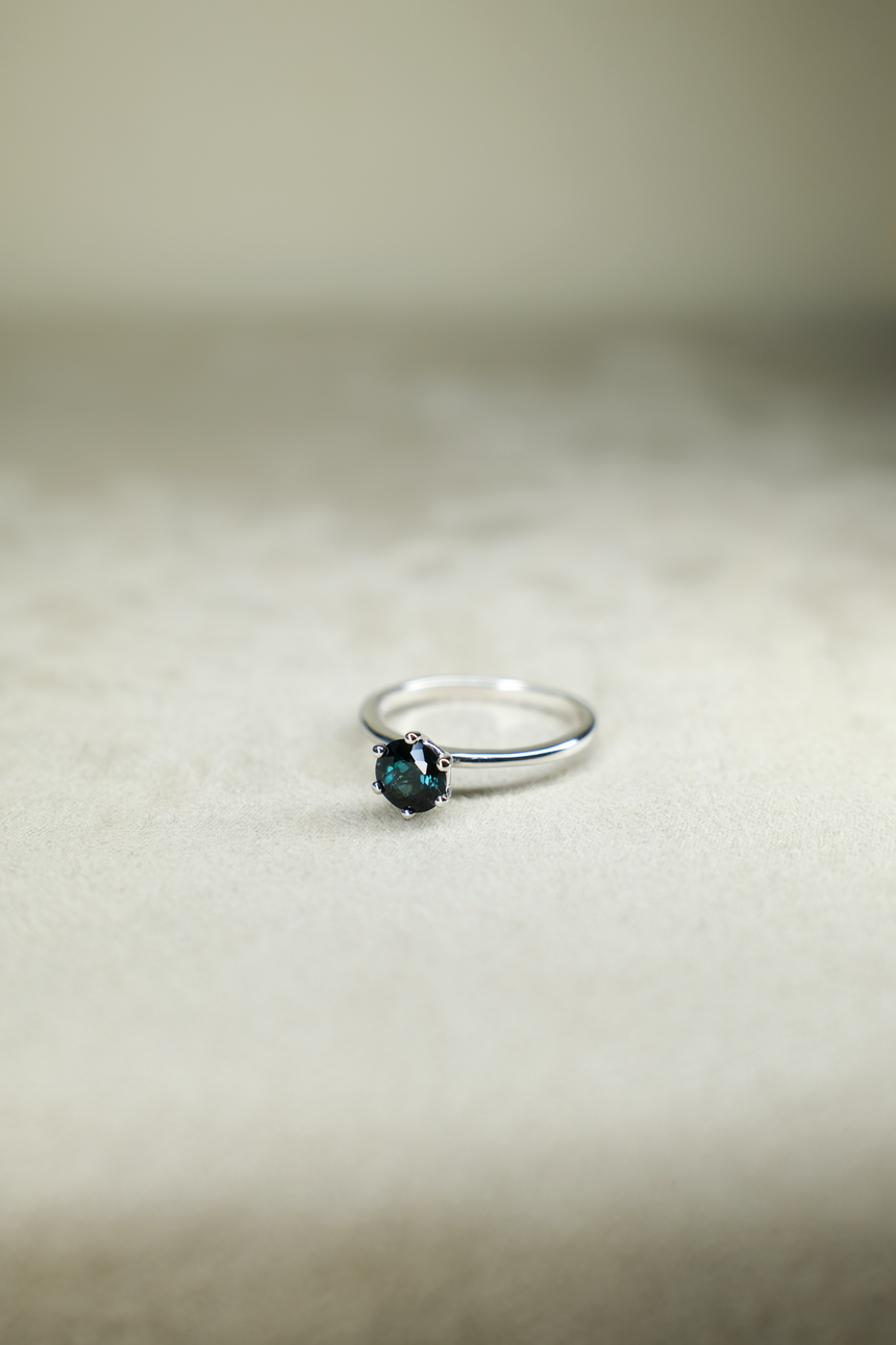 Forest Green Tourmaline Ring • Natural Brazilian Tourmaline • Rhodium-Plated 925 Sterling Silver • October Birthstone