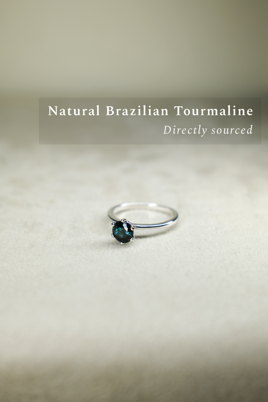 Forest Green Tourmaline Ring • Natural Brazilian Tourmaline • Rhodium-Plated 925 Sterling Silver • October Birthstone