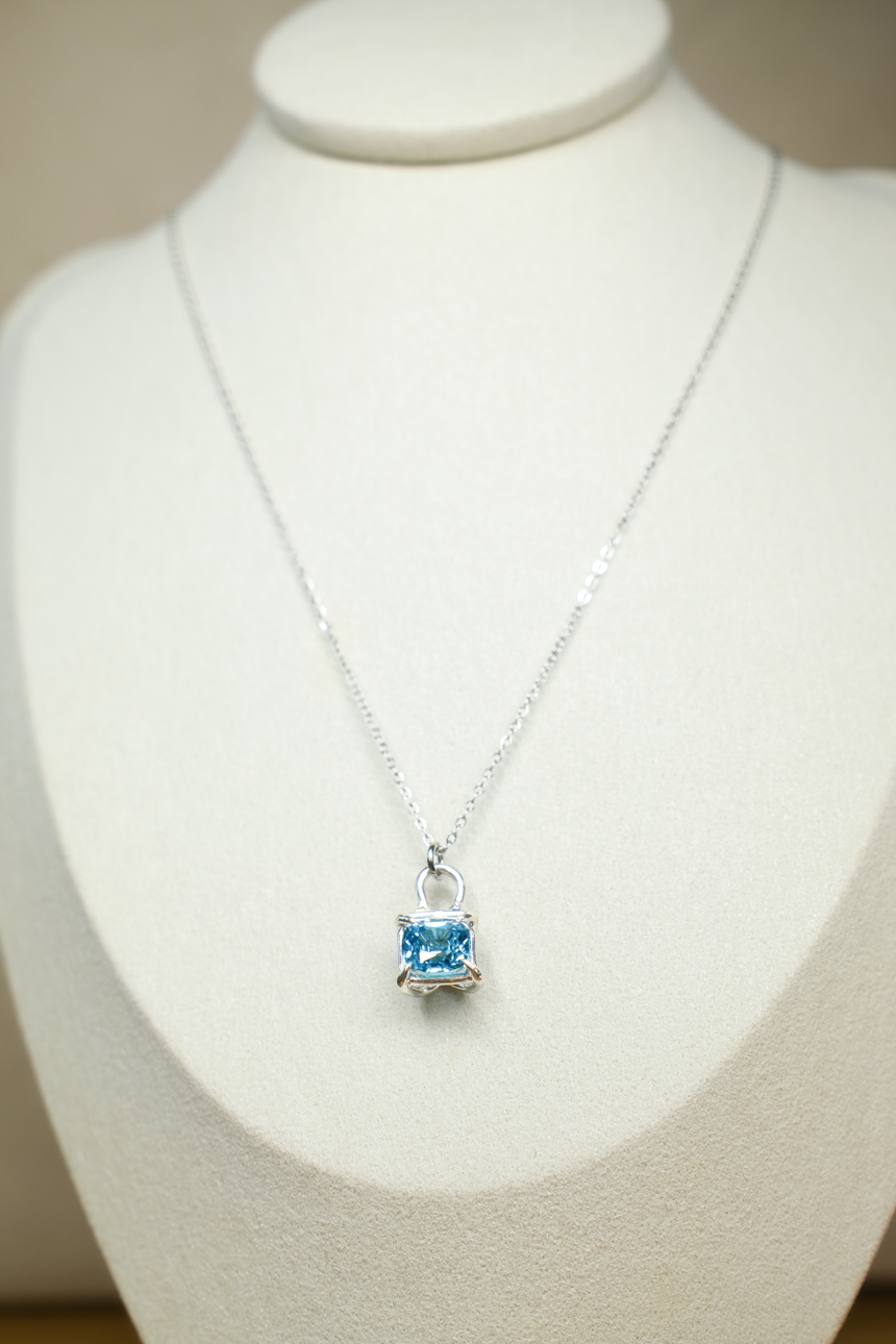 Blue Zircon Pendant Necklace • Natural Cambodian Zircon • Directly Sourced Natural Cambodian Zircon • Sterling Silver