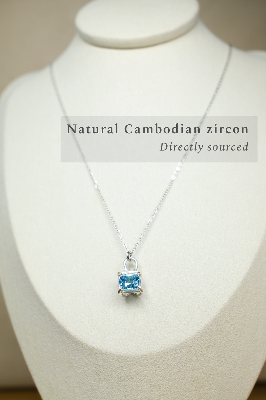 Blue Zircon Pendant Necklace • Natural Cambodian Zircon • Directly Sourced Natural Cambodian Zircon • Sterling Silver