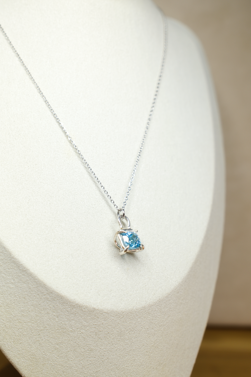 Blue Zircon Pendant Necklace • Natural Cambodian Zircon • Directly Sourced Natural Cambodian Zircon • Sterling Silver