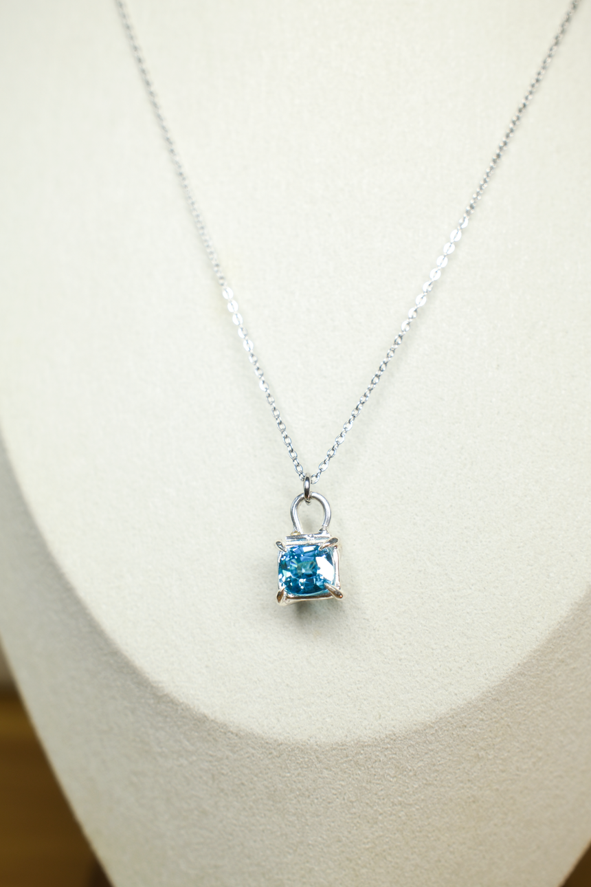 Blue Zircon Pendant Necklace • Natural Cambodian Zircon • Directly Sourced Natural Cambodian Zircon • Sterling Silver