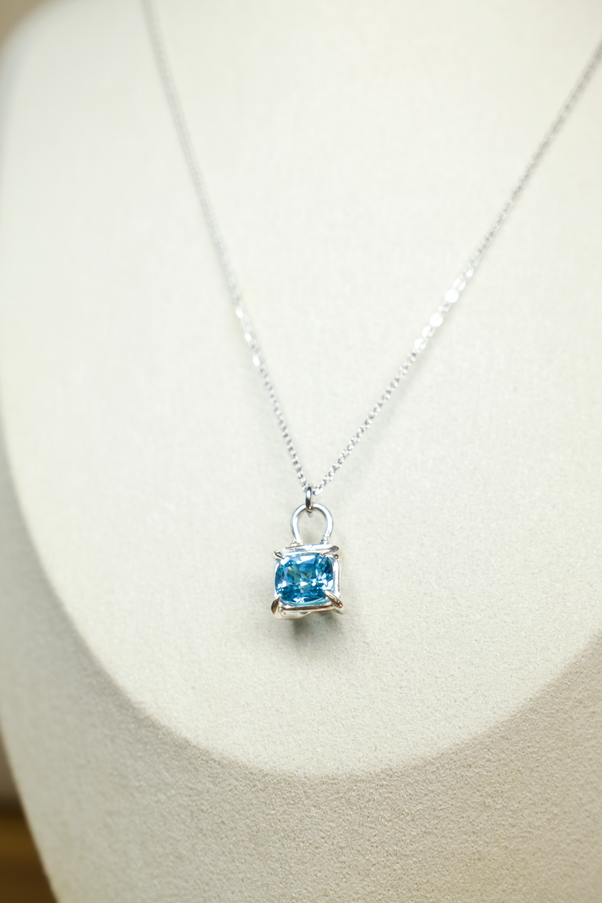 Blue Zircon Pendant Necklace • Natural Cambodian Zircon • Directly Sourced Natural Cambodian Zircon • Sterling Silver