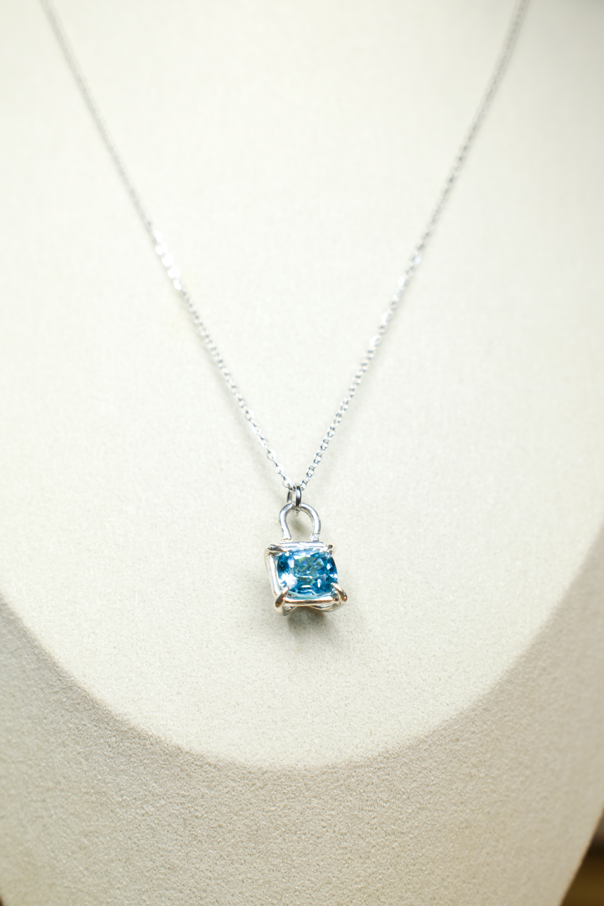 Blue Zircon Pendant Necklace • Natural Cambodian Zircon • Directly Sourced Natural Cambodian Zircon • Sterling Silver