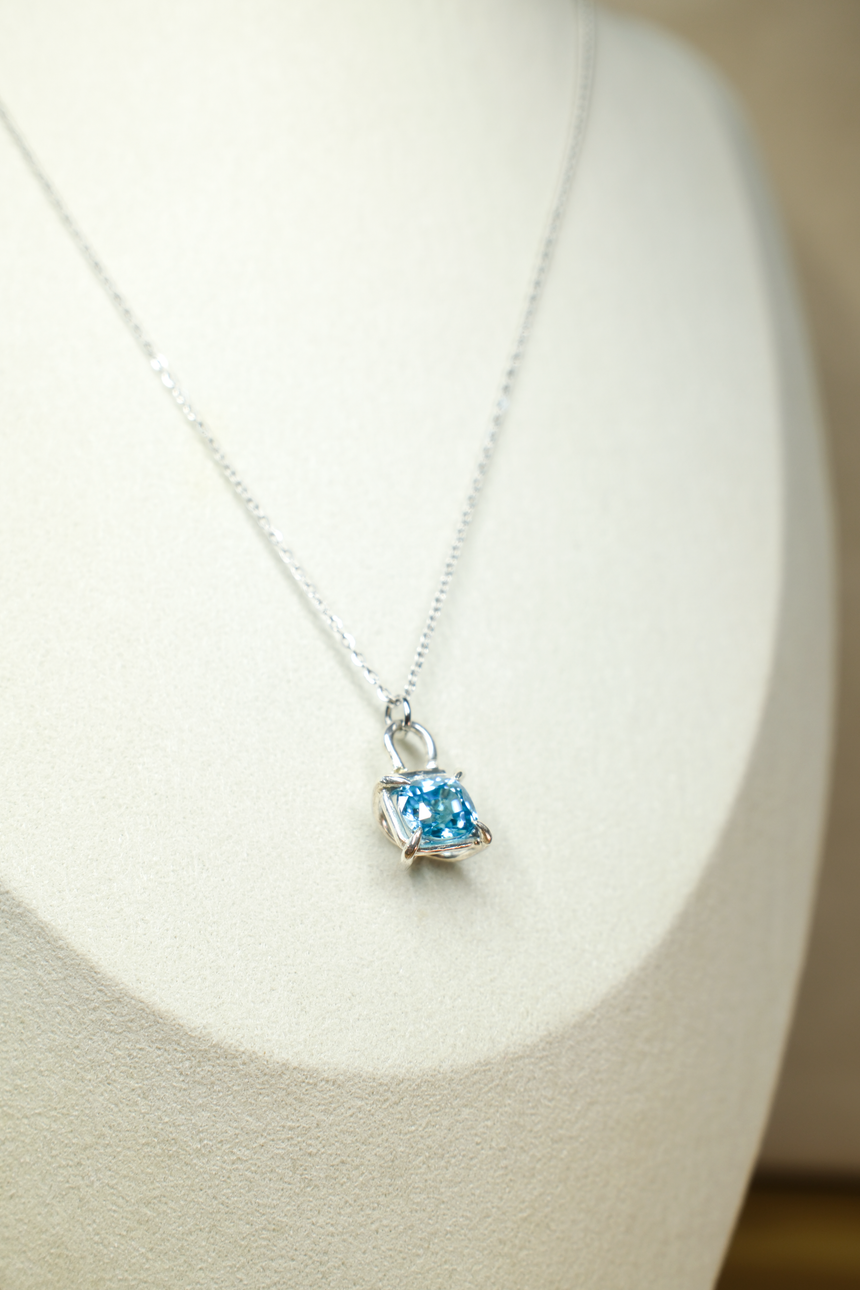 Blue Zircon Pendant Necklace • Natural Cambodian Zircon • Directly Sourced Natural Cambodian Zircon • Sterling Silver
