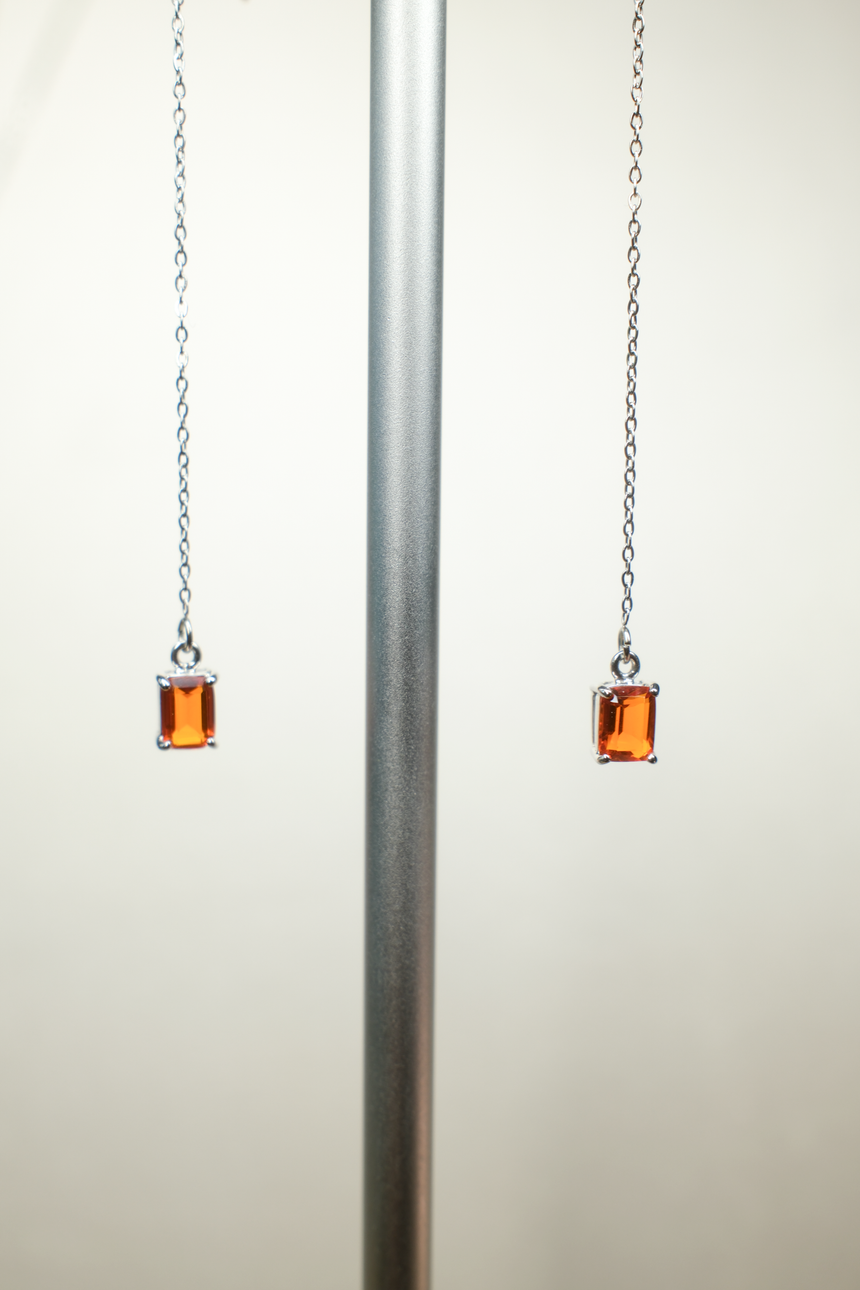 Orange Fire Opal Earrings Chain • Natural Unheated Mexican Opal • Directly Sourced • Sterling Silver
