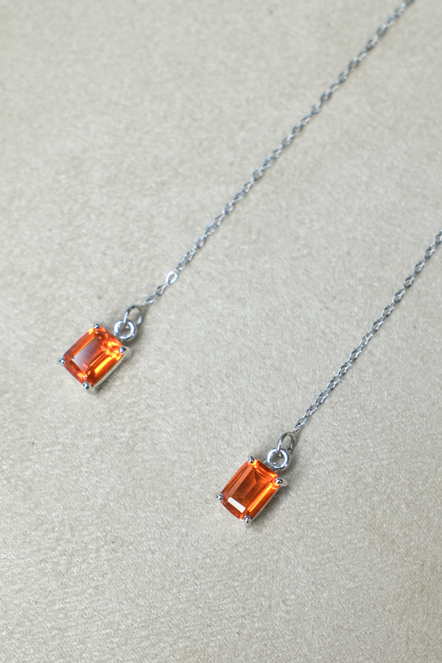 Orange Fire Opal Earrings Chain • Natural Unheated Mexican Opal • Directly Sourced • Sterling Silver