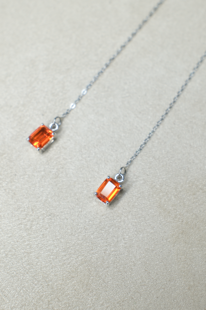 Orange Fire Opal Earrings Chain • Natural Unheated Mexican Opal • Directly Sourced • Sterling Silver