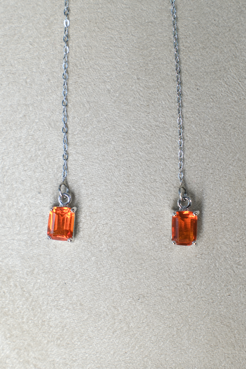 Orange Fire Opal Earrings Chain • Natural Unheated Mexican Opal • Directly Sourced • Sterling Silver