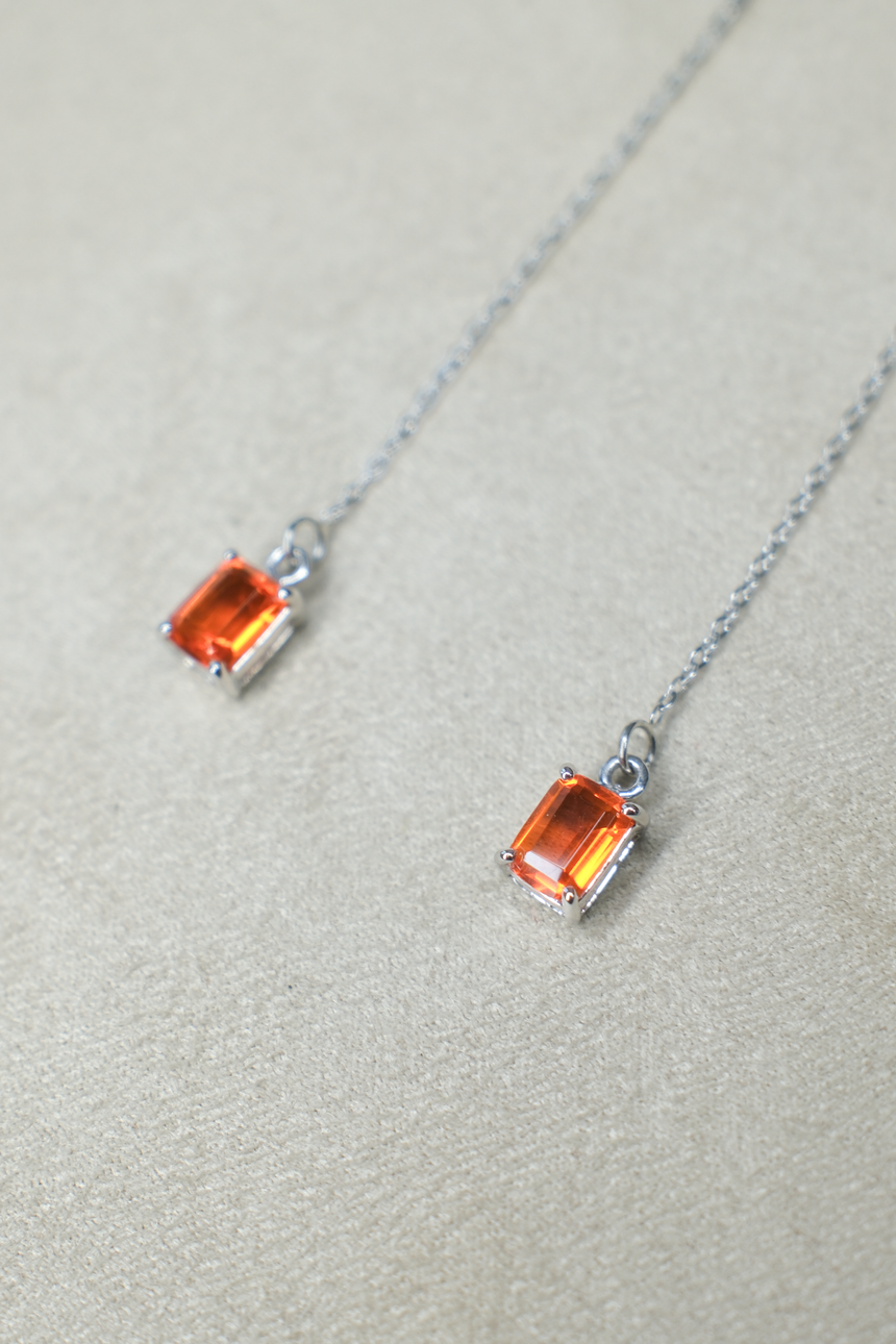 Orange Fire Opal Earrings Chain • Natural Unheated Mexican Opal • Directly Sourced • Sterling Silver