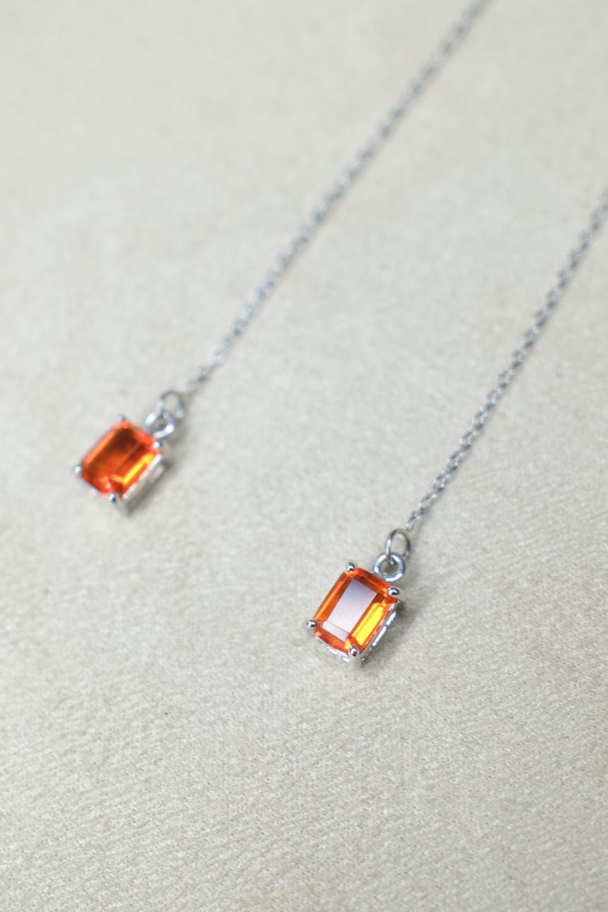 Orange Fire Opal Earrings Chain • Natural Unheated Mexican Opal • Directly Sourced • Sterling Silver