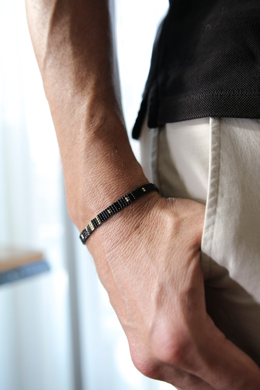Black & Gold Column Beaded Loom Bracelet